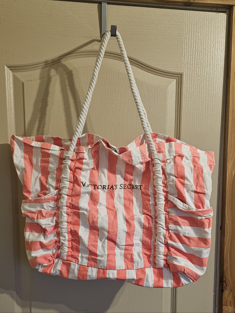 Victoria’s Secret Pink And White Striped Beach Bag Canvas Tote